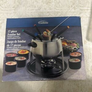 RUDE Stainless Steel Fondue Set with Color-Tipped Forks - Black, Silver
